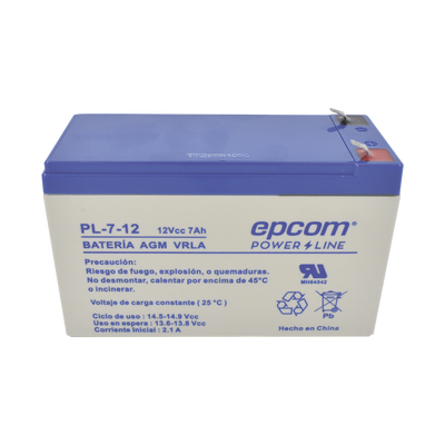 Batería 12 Vcc / 7 Ah / UL / Tecnología AGM-VRLA / Para uso en equipo electrónico Alarmas de intrusión / Incendio/ Control de acceso / Video Vigilancia / Terminales F1 / Cargador recomendado CHR-80.