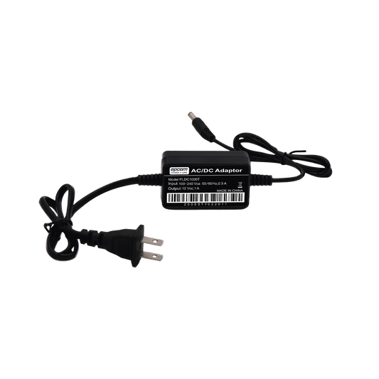 Adaptador de Pared de 12Vcc @ 1 A con cable y clavija Nema 1-15 / 0.5 metros a la toma de alimentación / 0.5 metros a la conexión del dispositivo