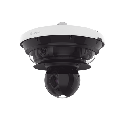 Cámara IP Multisensor 34MP (4 sensores 4K) con lentes motorizados / PTZ 2 MP 40X / Hasta 2 tarjetas MicroSD de 512GB / WDR de hasta 150dB / IP66 / IK10 / autoseguimiento / Inteligencia artificial para eventos