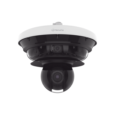 Cámara IP Multisensor 34MP (4 sensores 4K) con lentes motorizados / PTZ 2 MP 40X / Hasta 2 tarjetas MicroSD de 512GB / WDR de hasta 150dB / IP66 / IK10 / autoseguimiento / Inteligencia artificial para eventos