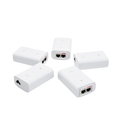 5 Unidades del Adaptador PoE Ubiquiti de 24 VDC, 0.5 A con puerto Gigabit, color blanco