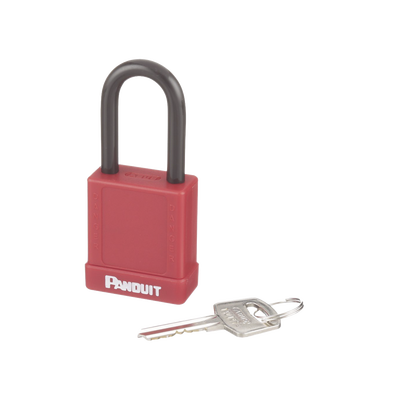 Candado de Bloqueo LOTO de Seguridad Dieléctrico, Con Llave Única, Diámetro de 6.5 mm, Color Rojo