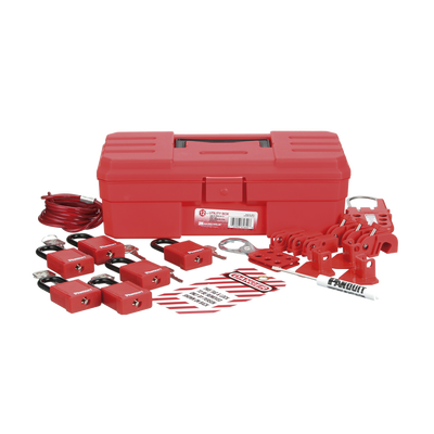 Kit de Bloqueo LOTO para Contratistas con Componentes (Color Rojo).