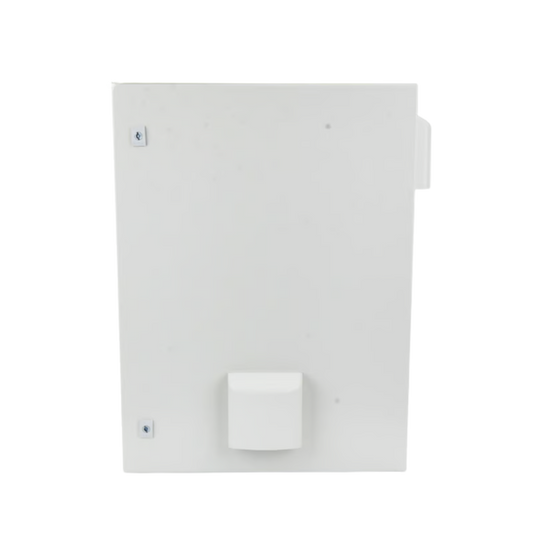 Gabinete Ventilado de Acero IP55 Uso en Exterior (400 x 600 x 250 mm) con Placa Trasera Interior Metálica y Compuerta Inferior Atornillable. Incluye Ventilador, Ventilas, filtros, Chapa y Llave.