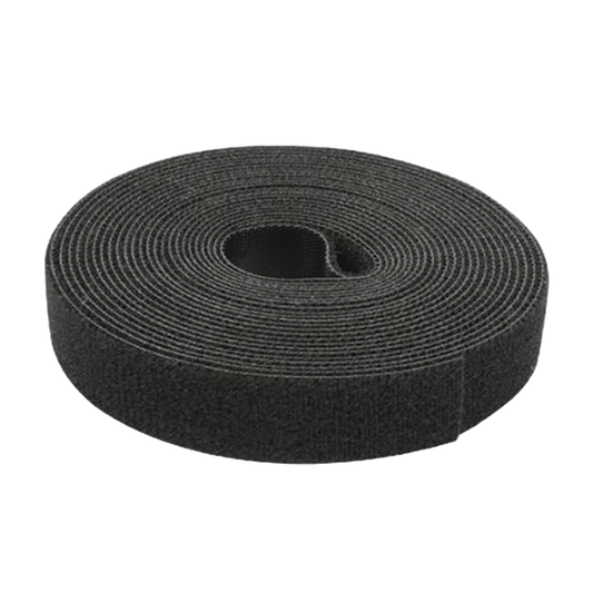 Cinta tipo Velcro de Color Negro, Espalda con Espalda (Gancho y Bucle) de 1.6 cm x 25 metros.
