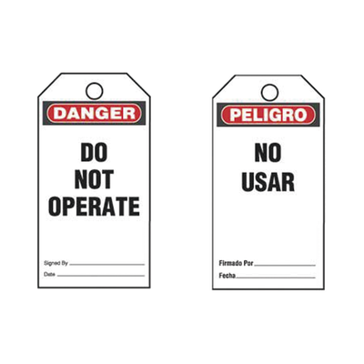 Paquete de 25 Etiquetas de Seguridad, Con Texto "Peligro, No Usar", de 76 x 146 mm, Color Negro Sobre Blanco