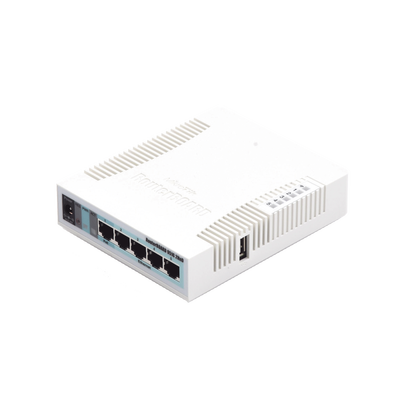 RouterBoard, 5 Puertos Gigabit Ethernet, 1 Puerto USB, WiFi 2.4 GHz 802.11b/g/n, Antena de 2.5 dbi hasta 1W de potencia