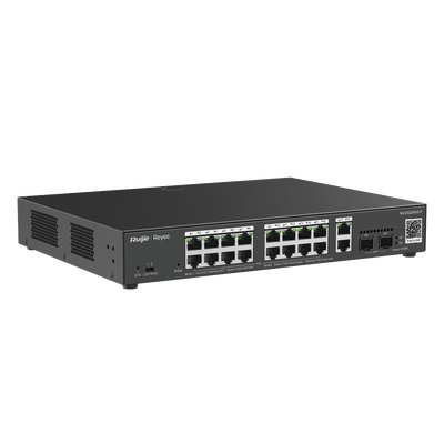 Switch L2 Administrable PoE con 16 puertos Gigabit PoE 802.3af/at + 2 SFP para fibra 1Gb, gestión gratuita desde la nube, 240w