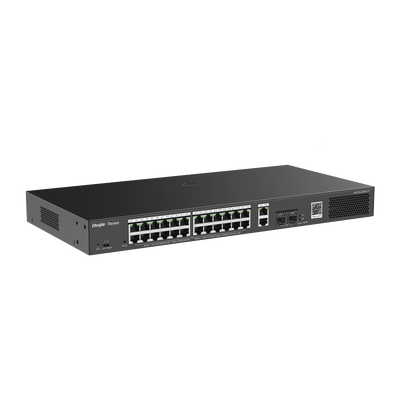 Switch Smart PoE con 24 puertos Gigabit PoE 802.3af/at + 2 SFP para fibra 1Gb, gestión gratuita desde la nube, 370w