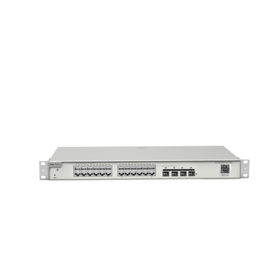 Switch Administrable Capa 2+ Plus, con 24 puertos Gigabit, 4 puertos SFP+ para fibra 10Gb, gestión gratuita desde la nube.