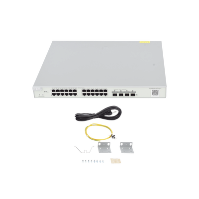 Switch Administrable PoE Capa 2+ Plus, con 24 puertos Gigabit PoE 802.3af/at + 4 SFP+ para fibra 10Gb, gestión gratuita desde la nube, 370w