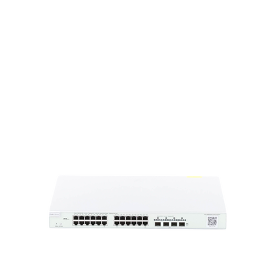 Switch Administrable Capa 3 con 24 puertos Gigabit PoE 802.3af/at + 4 SFP+ para fibra 10Gb, gestión gratuita desde la nube, 370w