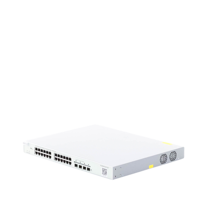 Switch Administrable Capa 3 con 24 puertos Gigabit PoE 802.3af/at + 4 SFP+ para fibra 10Gb, gestión gratuita desde la nube, 370w