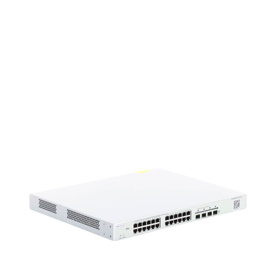 Switch Administrable Capa 3 con 24 puertos Gigabit PoE 802.3af/at + 4 SFP+ para fibra 10Gb, gestión gratuita desde la nube, 370w