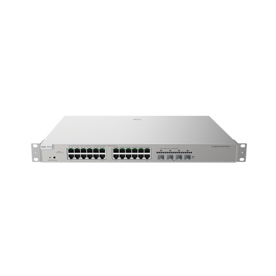 Switch Administrable Capa 3 con 24 puertos Gigabit PoE 802.3af/at + 4 SFP+ para fibra 10Gb, gestión gratuita desde la nube, 370w