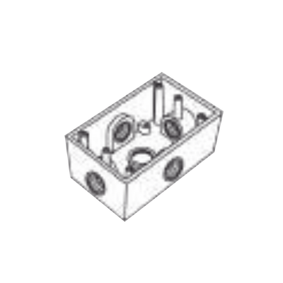 Caja Condulet FS de 1" (25.4 mm) con cinco bocas a prueba de intemperie.