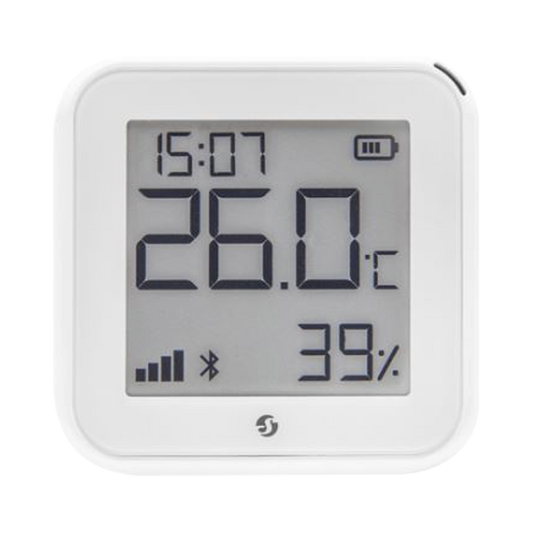 Pantalla Sensor de temperatura y humedad, inteligente e inalámbrico, integrable a la App de Shelly.