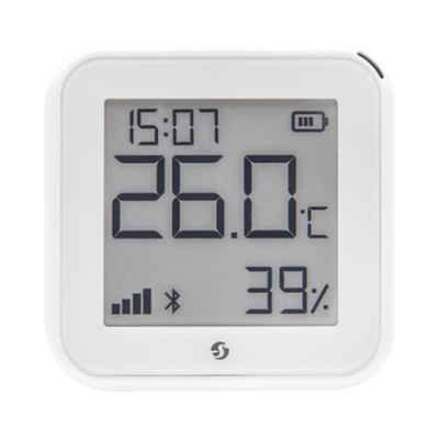 Pantalla Sensor de temperatura y humedad, inteligente e inalámbrico, integrable a la App de Shelly.