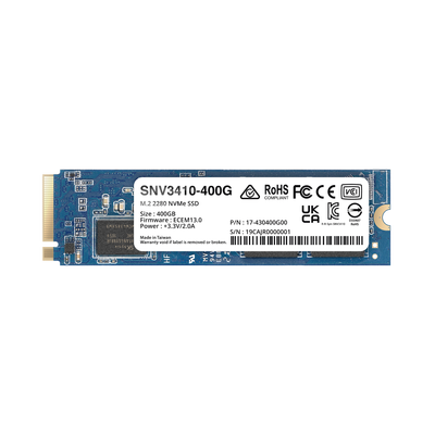 SSD 400GB NVMe M.2 2280, diseñada para Synology NAS con ranuras M.2 integradas