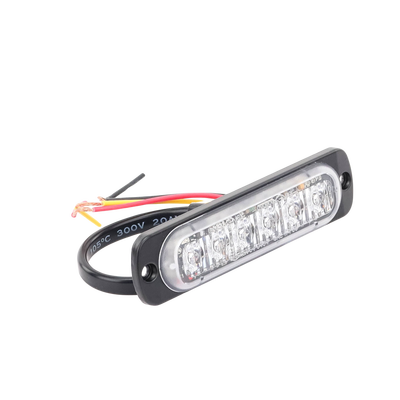 Luz Auxiliar de 6 LED, Roja, Bisel Negro, Lente Transparente