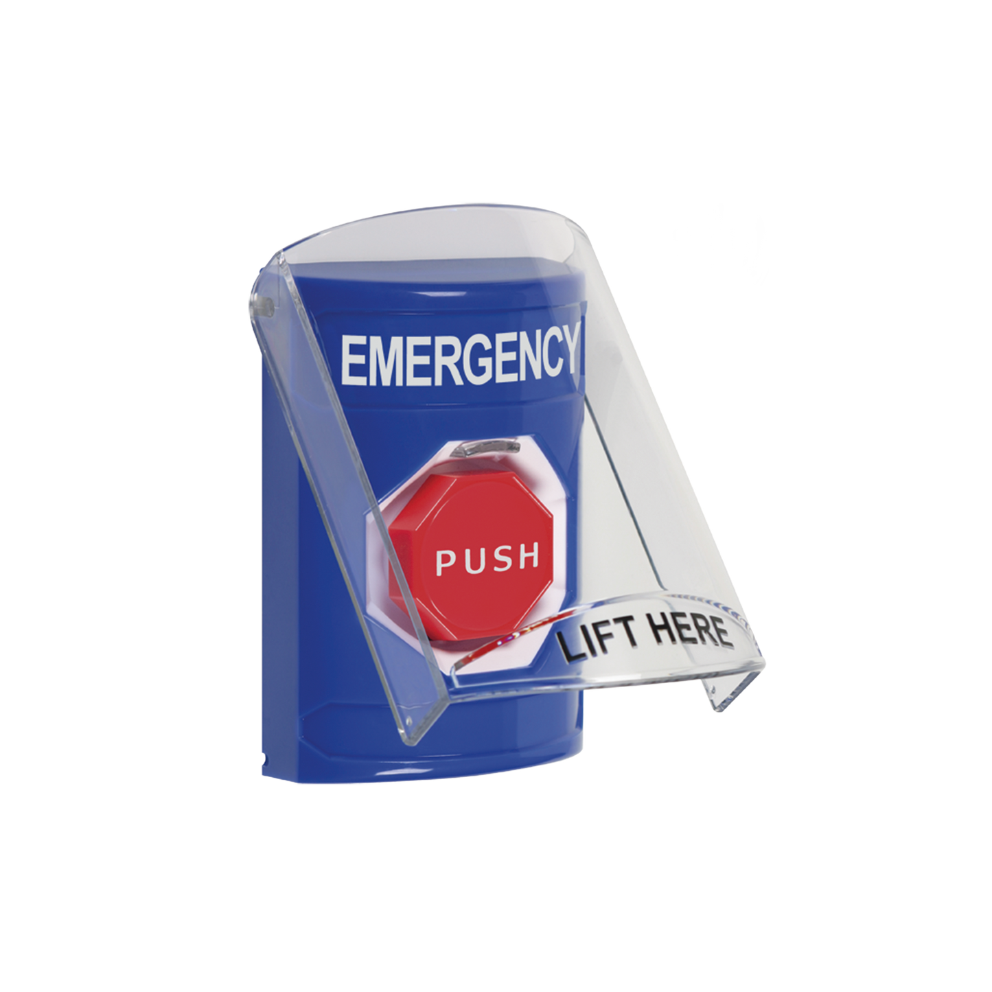 Botón de Emergencia con Bocina de Advertencia Integrada, Texto en Inglés, Tapa Protectora de Policarbonato Súper Resistente, Restablecimiento con Llave