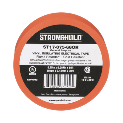 Cinta Eléctrica STRONGHOLD para Aislar, de PVC, Uso General Reparación y Mantenimiento, Grosor de 0.18mm (7 mil), Ancho de 19mm, y 20.12m de Largo, Color Naranja