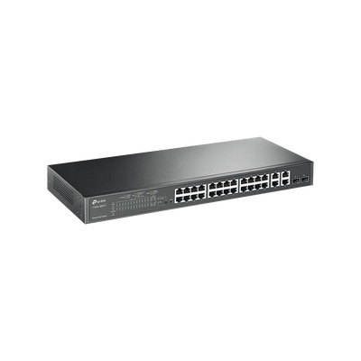 Smart Switch PoE+ administrable Capa 2, 24 puertos 10/100 Mbps, 4 puertos 10/100/1000 Mbps + 2 puertos SFP combo, 192 W