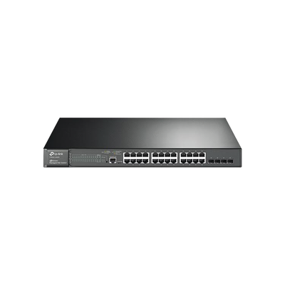 Switch JetStream PoE+ administrable Capa 2, 24 puertos 10/100/1000 Mbps + 4 puertos SFP 384 W