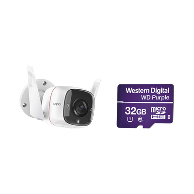 Kit de Cámara IP Wi-Fi / Incluye 1 Pieza Modelo TAPOC310 / 2 Megapixel / Audio Doble Vía / Utiliza la App Tapo / 1 Memoria Micro SD Modelo WD32MSD