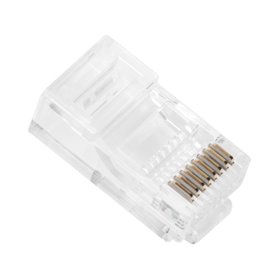 Bote con 100 Plugs Pass through RJ45 Cat5e sin blindaje, chapado de oro a 30 micras para durabilidad extrema