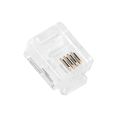 Bote con 100 piezas de plug modular tipo RJ11 de 4 contactos chapado de oro a 50 micras