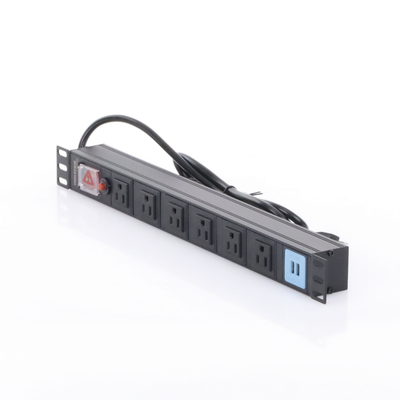 Tomacorriente Horizontal (PDU) de 6 contactos (NEMA 5-15R) + 2 USB para instalación en Rack de 19", 1UR, 125 Vca/ 15 A (THE0040091001001)