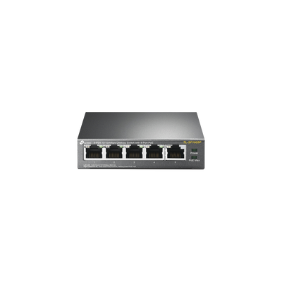 Switch PoE no Administrable de escritorio / 5 puertos 10/100 Mbps / 4 puertos PoE af/at / Presupuesto 67 W / Modo Extensor hasta 250 m / Calidad video prioritaria