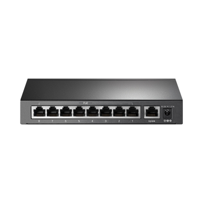 Switch PoE+ No Administrable / De Escritorio 9 puertos 10/100 Mbps / 8 puertos PoE af/at Inteligente / Presupuesto 65 W / Hasta 250 metros