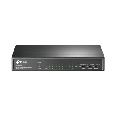 Switch PoE+ No Administrable / De Escritorio 9 puertos 10/100 Mbps / 8 puertos PoE af/at Inteligente / Presupuesto 65 W / Hasta 250 metros