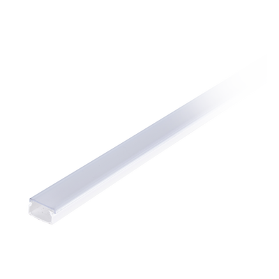 Canaleta blanca con tapa transparente de PVC auto extinguible, ideal para colocar iluminación tipo Led, sin división, 20 x 10 mm, tramo de 2.5 m