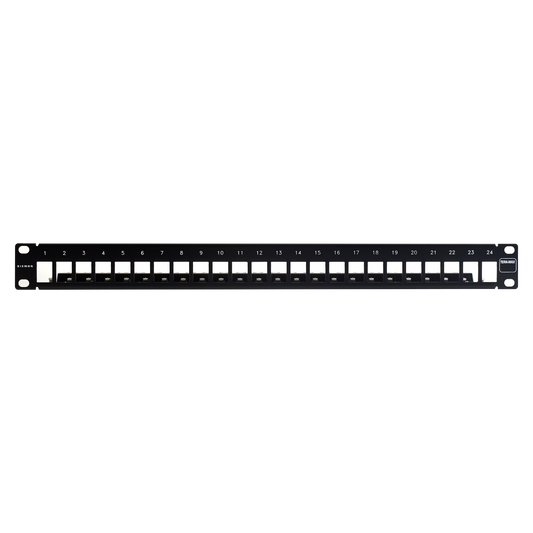 Patch Panel TERA-MAX Blindado de 24 Puertos, Modular (vacío), Plano, Color Negro, 1UR
