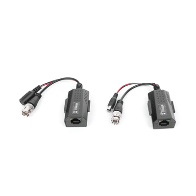 Kit de transceptores activos con conector para alimentación (12V/24Vcc/AC) TurboHD para aplicaciones de video por UTP Cat5e/6 en HD. Distancia de hasta 150 m en 4K