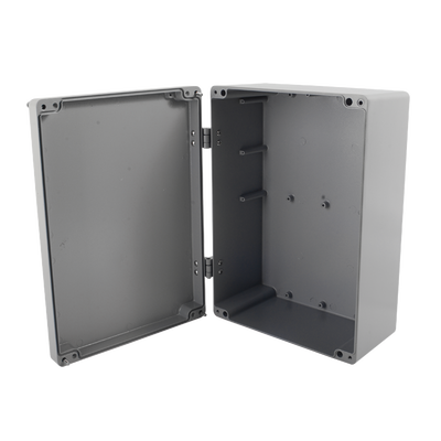 Gabinete de Aluminio para Exterior (IP66) de 390 x 280 x 158 mm con Rápida Disipación de Calor, Cierre por Tornillos con Bisagra.