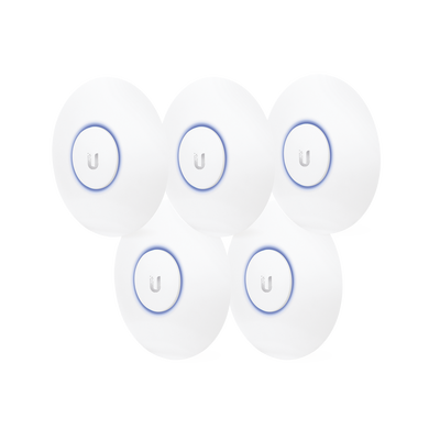 Paquete de 5 Access Point UniFi, doble banda 802.11ac, MIMO 2X2, soporta 100 clientes, hasta 867 Mbps, para interior, PoE 802.3af.