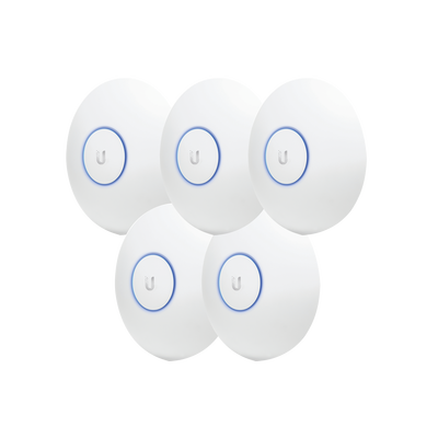 Paquete de 5 Access Point UniFi de largo alcance, Doble banda 802.11ac MIMO2X2 para interior, PoE 802.3af, soporta 250 clientes, hasta 867 Mbps, Los equipos no incluyen poe se sugiere comprar aparte el  modelo POE-24-12W-G