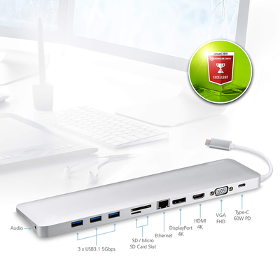 Docking station USB-C multipuerto con power pass-through