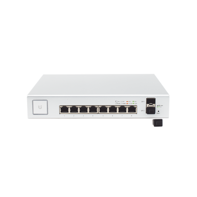 Switch UniFi Administrable de 8 Puertos Gigabit PoE+ 802.3at/af y PoE Pasivo 24V.