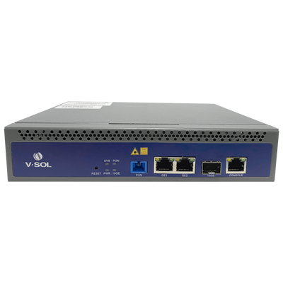 OLT de 1 puerto GPON SC/UPC + 3 puertos Uplink (2 puertos Gigabit Ethernet + 1 puerto SFP/SFP+) , hasta 128 ONUS,