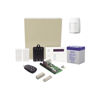 Kit Inalámbrico de panel VISTA48 con Teclado Alfanumérico 6160RF, Receptor para sensores Inalámbricos, Batería, Transformador, 2 Contactos Magnéticos 5816 con imán, 1 Sensor de Movimiento 5800PIR y un Control Remo