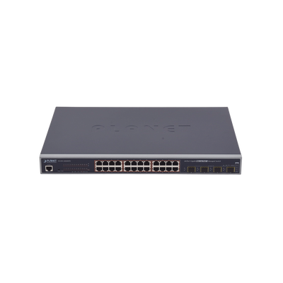 Switch Administrable L2+ de 24 puertos 10/100/1000T PoE+ con 4 puertos combo TP/SFP Gigabit