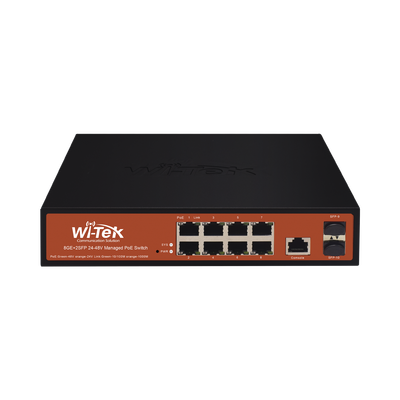 Switch Administrable de 8 puertos Gigabit Ethernet con PoE 802.3 af/at y 24V Pasivo + 2 SFP Gigabit, 150 W