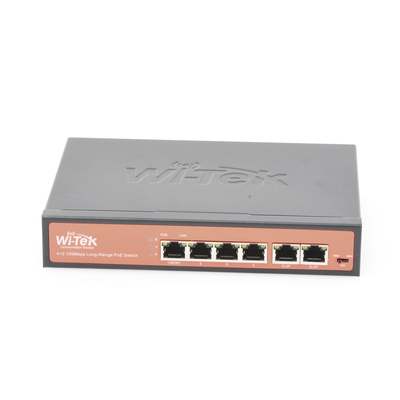 Switch PoE (802.3af/at/bt) / No administrable de largo alcance / Hasta 250m / 4x10/100Mbps (PoE) + 2x10/100Mbps Uplink / Presupuesto 65 W