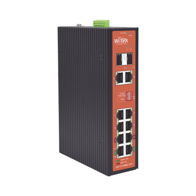 Switch Industrial PoE++ y pasivo de 24V / No administrable / Con 8 puertos Gigabit + 2 SFP combo / Presupuesto 300W