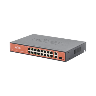 Switch PoE (802.3af/at/bt) / No administrable de largo alcance / Hasta 250m / 16 x 10/100Mbps (PoE) + 2 x 100/1000Mbps + 1 x SFP / 200 W